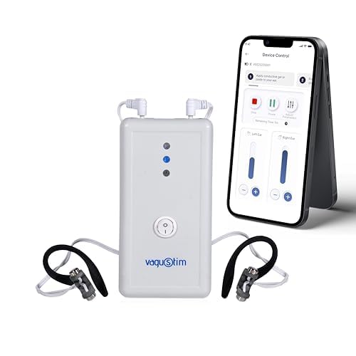 VAGUSTIM Vagus Nerve Stimulator Non-Invasive Drug-Free Solution for Pain and Stress Relief Better Sleep Gut Health & HRV Clinically-Tested 15-Minutes/Day Wellness Device with Ear Electrodes