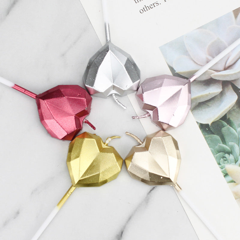 Metallic Diamond Heart Star Cake Decorations with Candles
