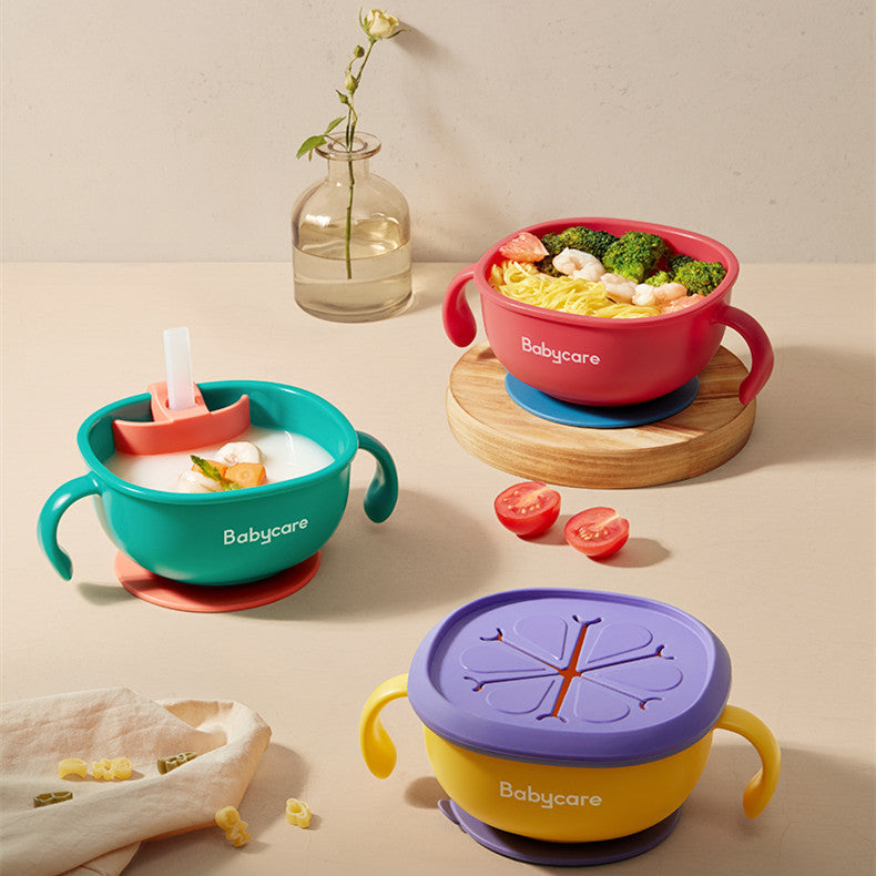 3-in-1 Baby Feeding Bowl with Straw - Suction Snack Bowl Set