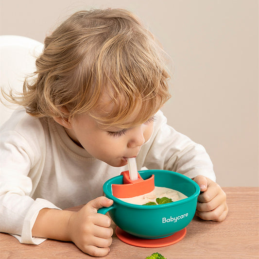 3-in-1 Baby Feeding Bowl with Straw - Suction Snack Bowl Set