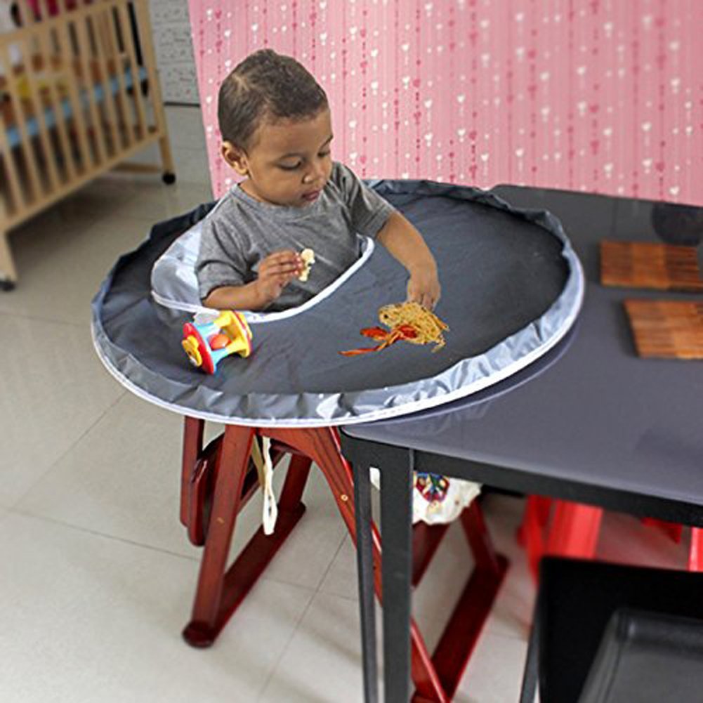 Baby Highchair Splat Mat - Waterproof Floor Protector with Bib