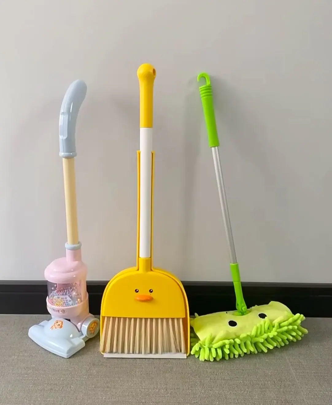 Kids Cleaning Set - 3-Piece Duck Broom Dustpan Mop for Children