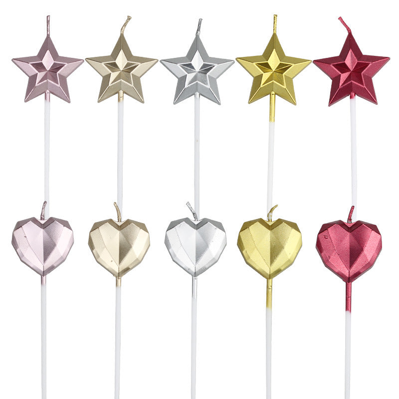 Metallic Diamond Heart Star Cake Decorations with Candles