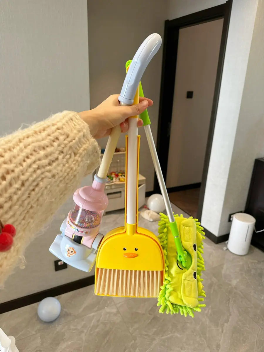 Kids Cleaning Set - 3-Piece Duck Broom Dustpan Mop for Children