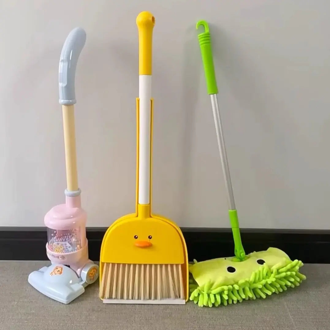 Kids Cleaning Set - 3-Piece Duck Broom Dustpan Mop for Children